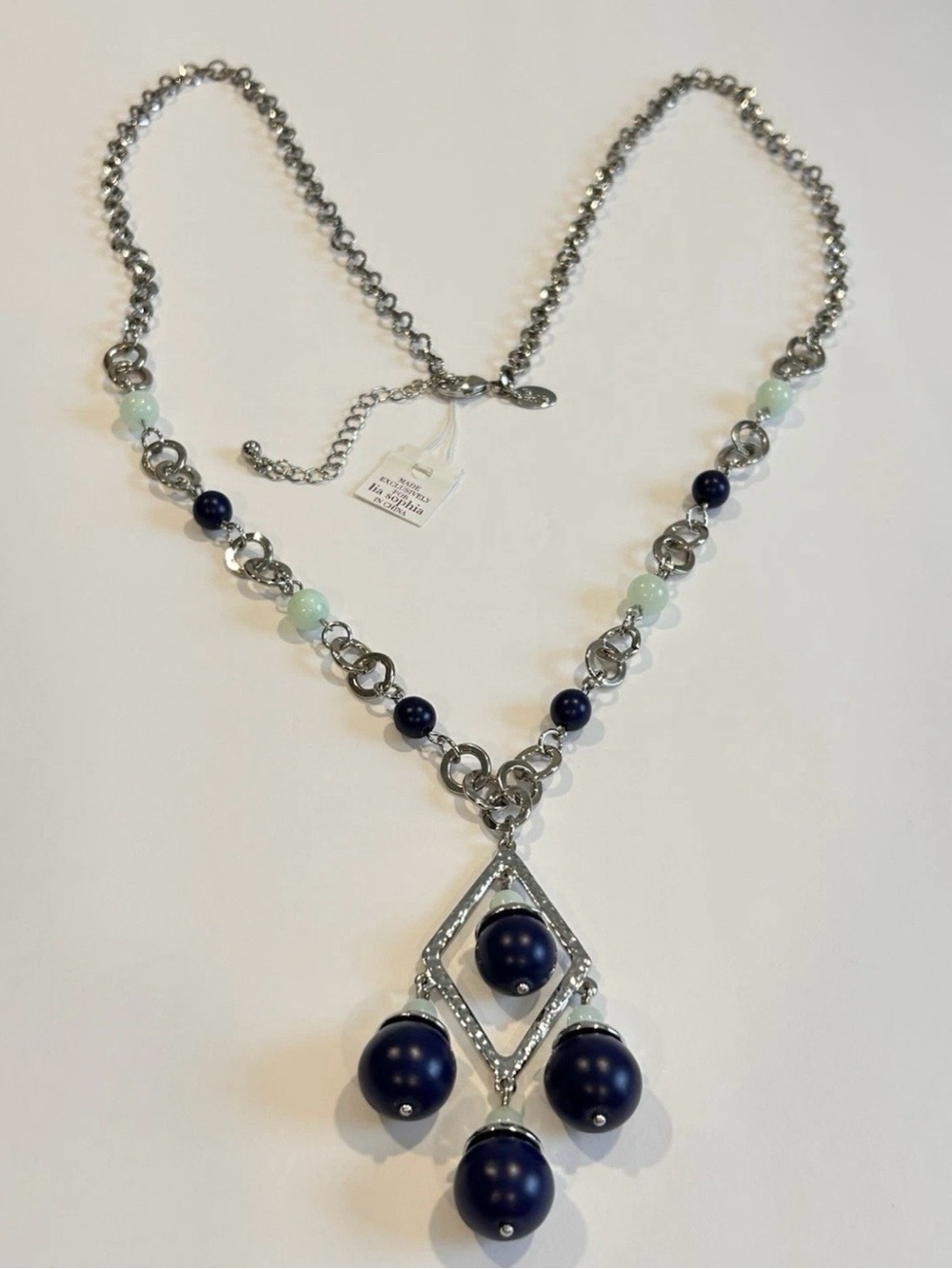 Lia Sophia SIERRA VISTA Necklace Silver Tone Amazonite & Lapis Beads Long NWT